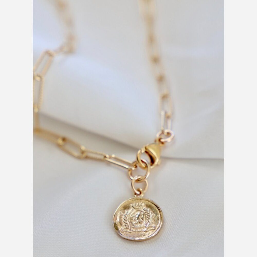 Lora Paperclip Chain Necklace - Gold Plated with Coin Pendant